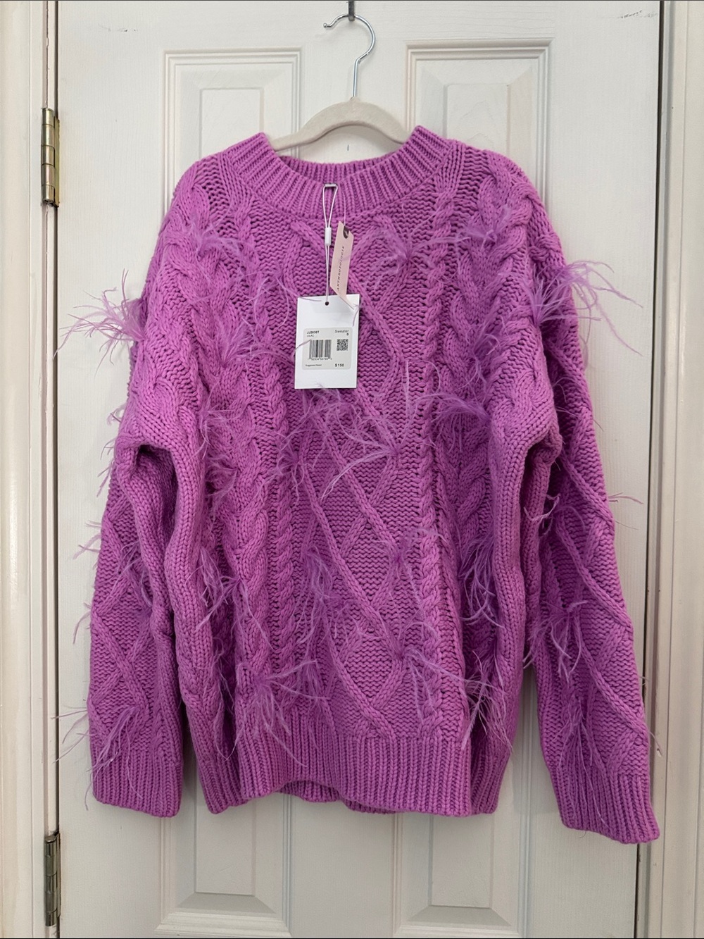 Anthropologie Women’s Feather-Trim Cable Knit Sweater by Endless Rose